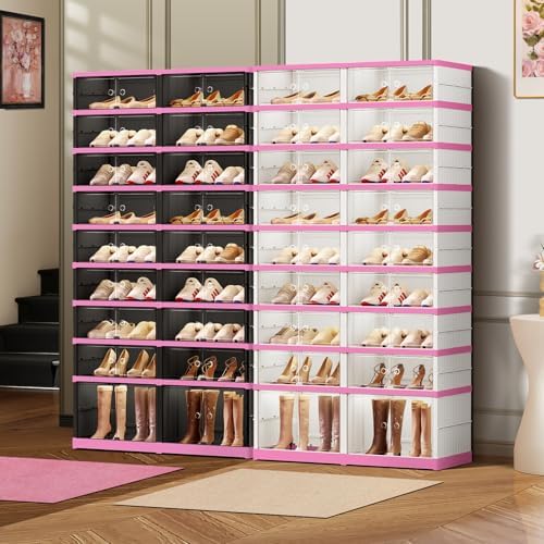 CIMLORD 9-Tier Foldable Shoe Rack Organizer with Door, 36 Pairs, Black-Pink