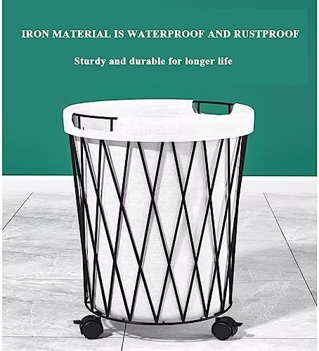 Rolling Laundry Basket, Laundry Basket Shelf Metal Storage Cart with Wheels a...