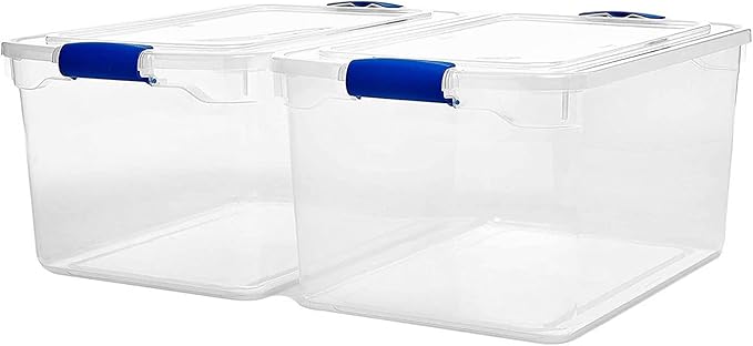 HOMZ 2-Pack Latching Lid, Large Clear Plastic Storage Bins