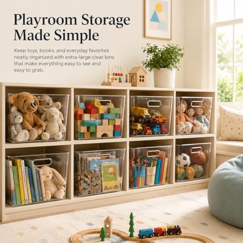 MOONEDGE 6 Pack X-Large Clear Organizer Bins 13x10x8in Storage Containers