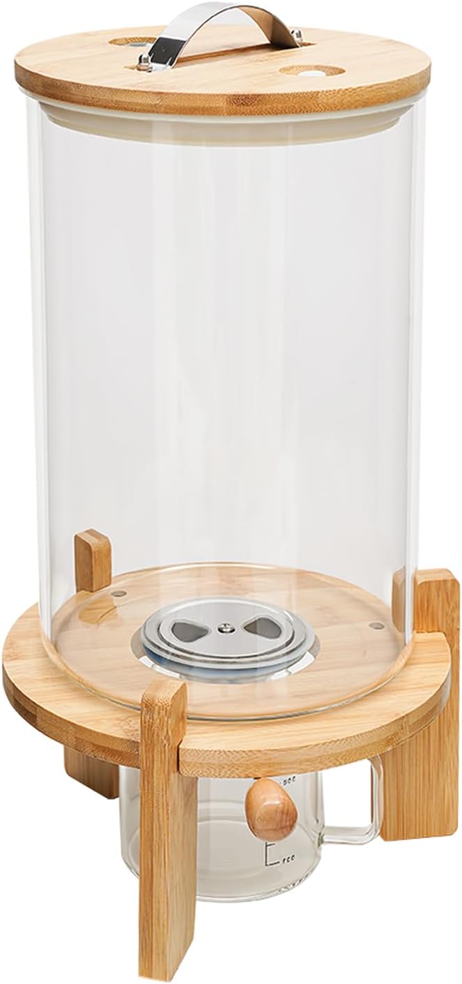 7.5L/5L Grain Storage Tank Dispenser with Base+Valve+Cup Glass Rice Cereal Be...