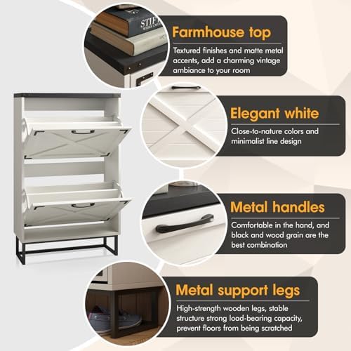 Maupvit 24" W Farmhouse Shoe Cabinet Storage for Entryway, Freestanding ...