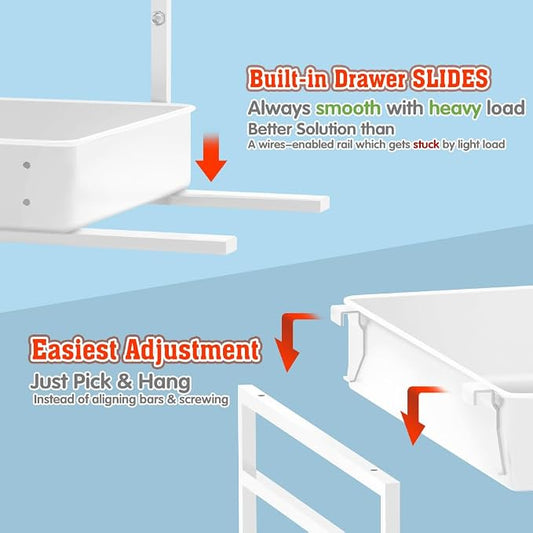 EVERIE Height Adjustable 2 Tier Metal Pull Out Slide Shelf Organizer - Image 2