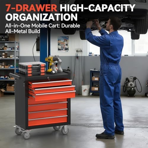 7-Drawer Rolling Tool Chest with Wheels, Metal Tool Storage Cabinet with Lock...