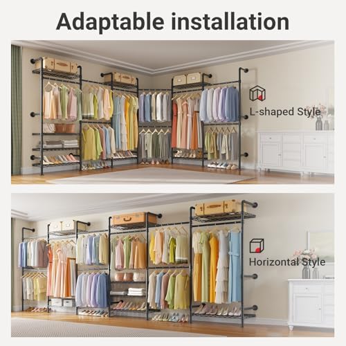 Timate L6 Closet Rack Wall Mount for Corner - Expandable Industrial Pipe Clos...