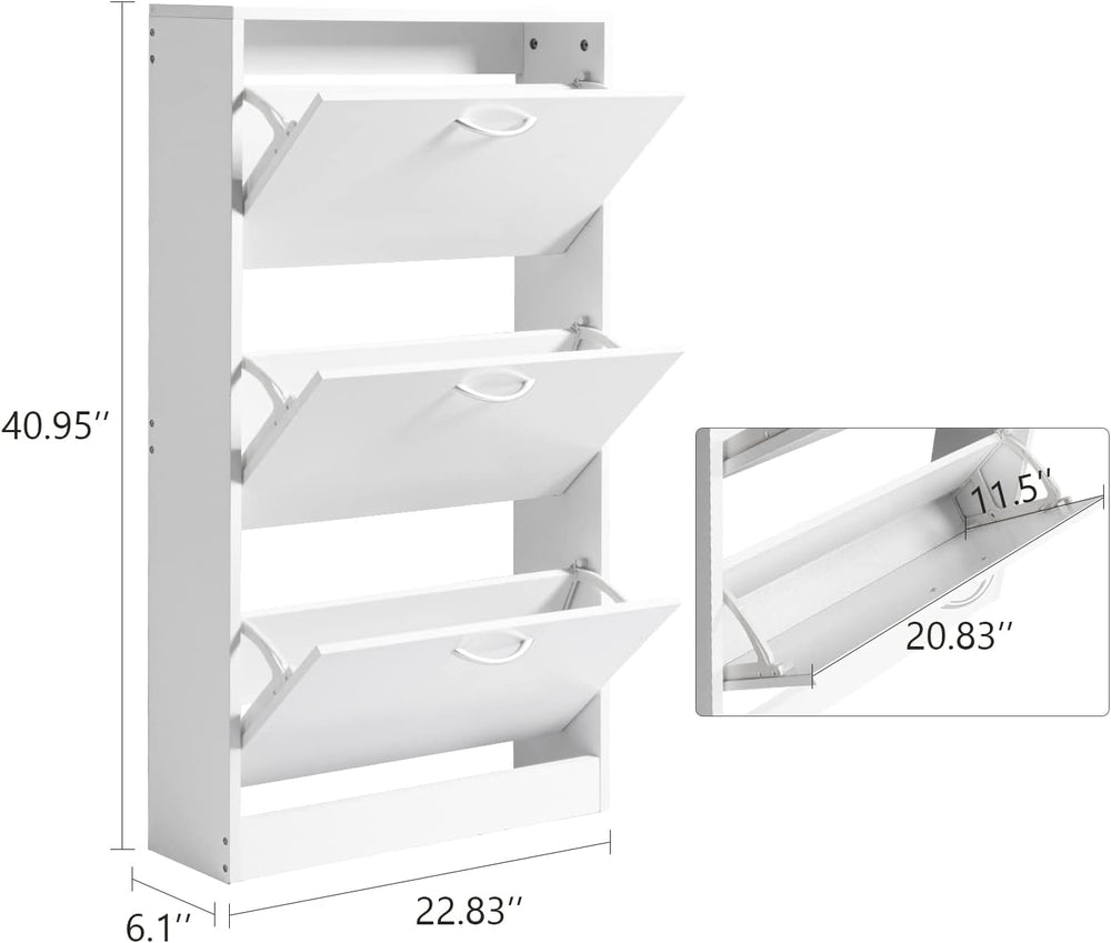 Simply-ME Shoe Cabinet with 3 Flip Drawers for Entryway,Narrow Shoe Cabinet O...