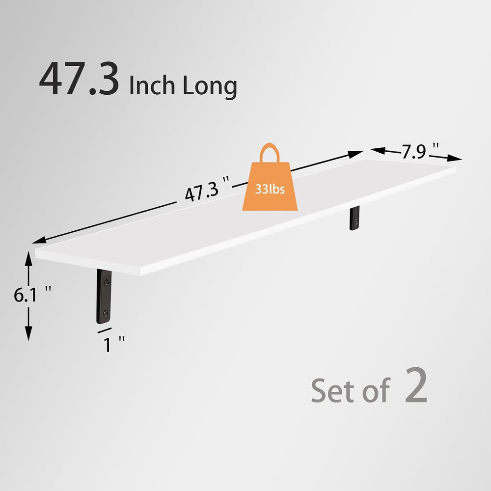 DINZI LVJ Long Wall Shelves, 47.3Inch Wooden Wall Mounted Shelves, Set of 2