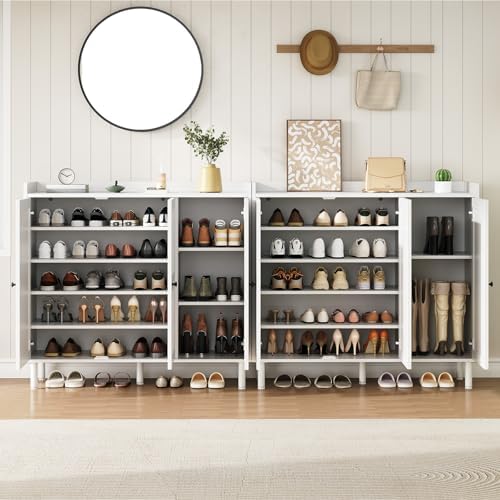 ONBRILL Shoe Cabinet with 3 Doors & Adjustable Shelves for Entryway(White)
