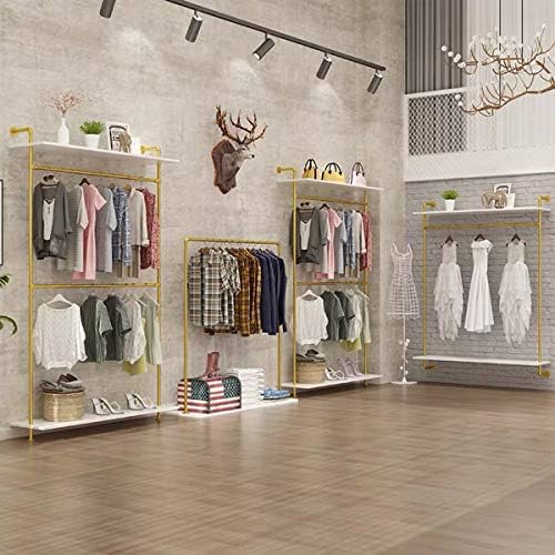 Modern Simple 2 Tier Metal and Wood Garment Rack,Industrial Pipe Double Hangi...