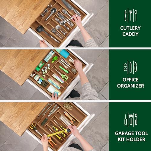 ROYAL CRAFT WOOD Luxury Bamboo Kitchen Drawer Organizer - Silverware Organize...
