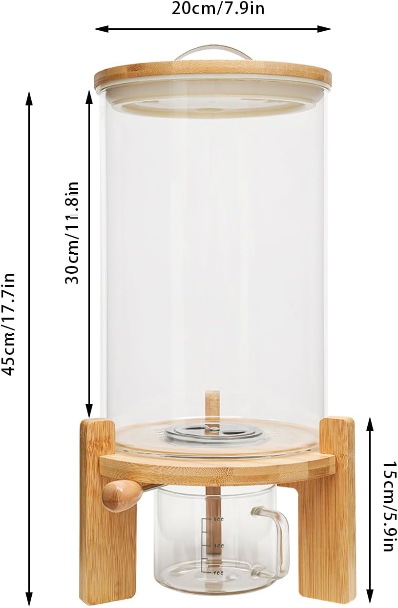 7.5L/5L Grain Storage Tank Dispenser with Base+Valve+Cup Glass Rice Cereal Be...
