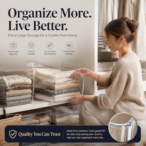 MOONEDGE 6 Pack X-Large Clear Organizer Bins 13x10x8in Storage Containers