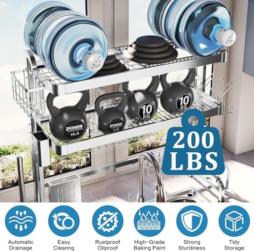 LIVOD Over The Sink Dish Drying Rack,3 Tier Adjustable Length Full Stainless ...