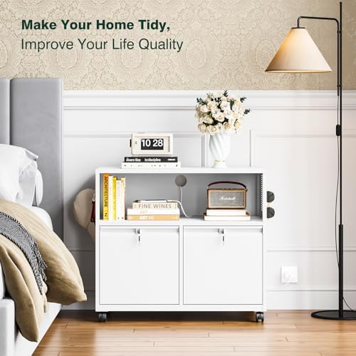 Metal File Cabinet,2 Drawer Lateral Filing Cabinet with Lock,Rolling Printer ...