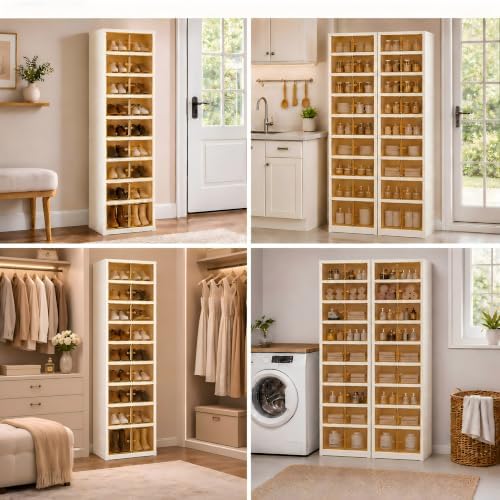 9-Tier Tall Foldable Shoe Rack Set 2 with Wheels, Fits 18 Pairs
