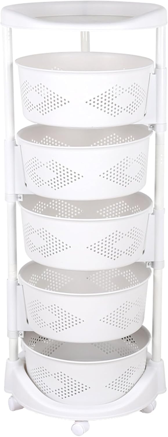 5 Tier Round Rotating Multi-Layer Kitchen Storage Shelf, 180° Rotating Fruit ...