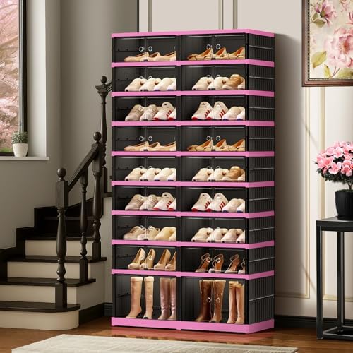 CIMLORD 9-Tier Foldable Shoe Rack Organizer with Door, 36 Pairs, Black-Pink