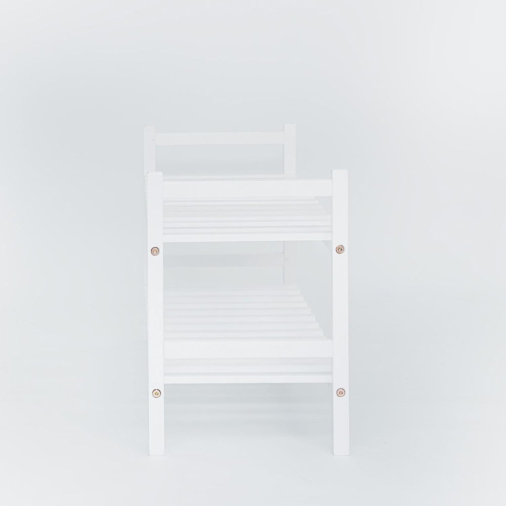 PJ Wood - Stackable White Wooden Shoe Rack - 2 Tier, 6 Pair