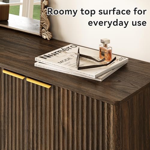5-Tier Shoe Storage Cabinet with Adjustable Shelves, Walnut丨Fluted Shoe Cabin...