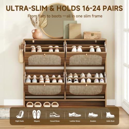 Nicetree Shoe Cabinet Storage for Entryway, Narrow Shoe Organizers with 4 Fli...