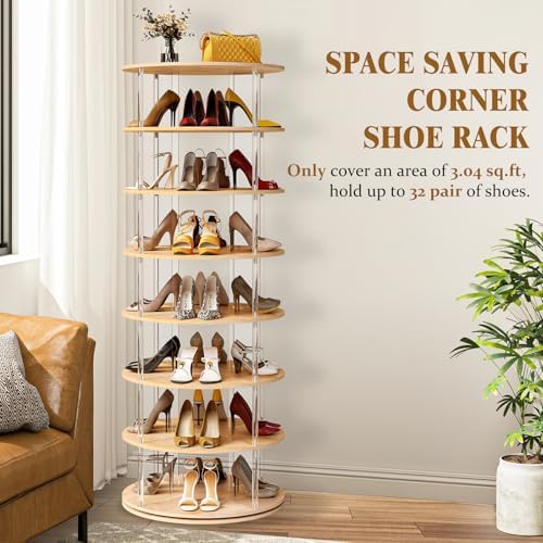 TAKEKIT 7-Tier Rotating Shoe Rack, 360 Degree Spinning Shoe Rack Tower, Lazy ...