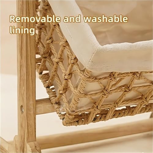 3-Tier Wicker Basket Stand with Wood Frame, Floor Standing Storage Rack with ...