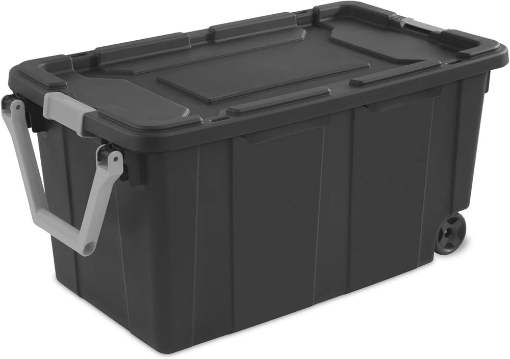 Storage Bin Plastic Rolling Stacker Box Wheeled Storage Box 160 Quart, Lidded...