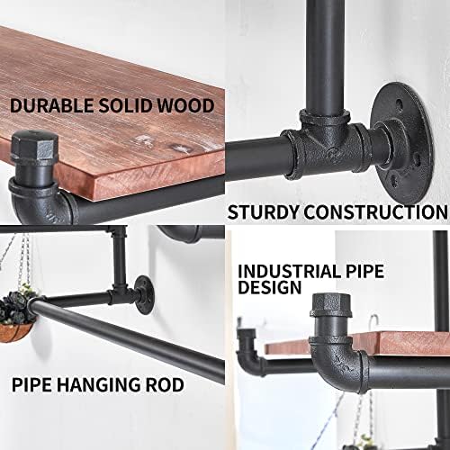 30in Industrial Pipe Clothing Rack,2-Tier Wall Mounted Clothes Rack, Pipe Clo...