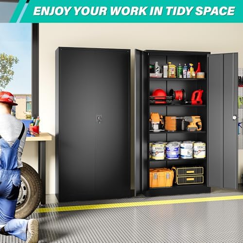 SISESOL Metal Storage Cabinet with 2 Doors and 5 Shelves,71" Lockable Ga...