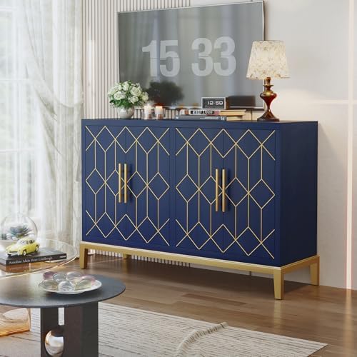 HLR 48" Accent Cabinet with 4 Doors and Shelves, Modern Credenza Storage...