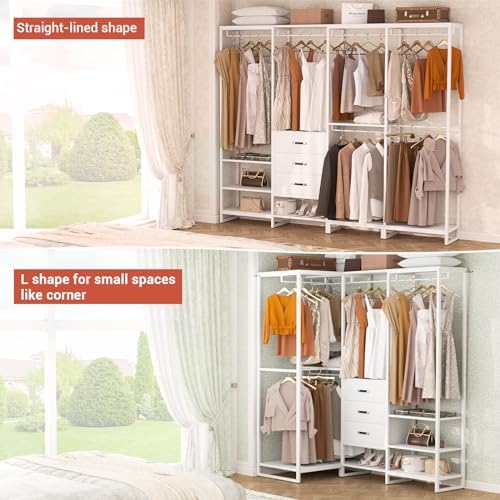 Aheaplus Wood Clothes Rack Wardrobe Closets for Hanging Clothes Heavy Duty Ga...