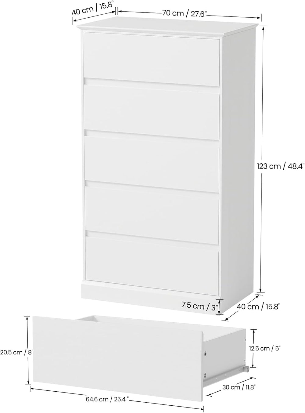 Dresser for Bedroom, Modern Tall White 5 Drawer Dresser, Modern Wood Chest of...