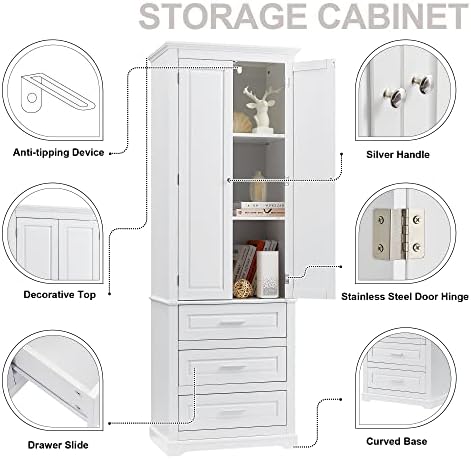 Polibi Tall Storage Cabinet with 3 Drawers, 3-Tier Adjustable Shelves & 2...