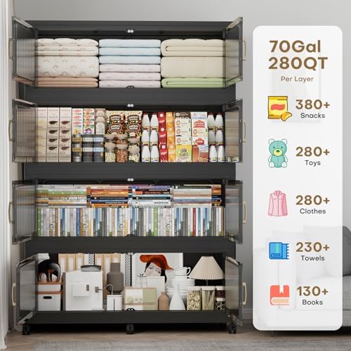 210Gal Extra Large Stackable Storage Bins with Lid, 840QT Foldable Collapsibl...