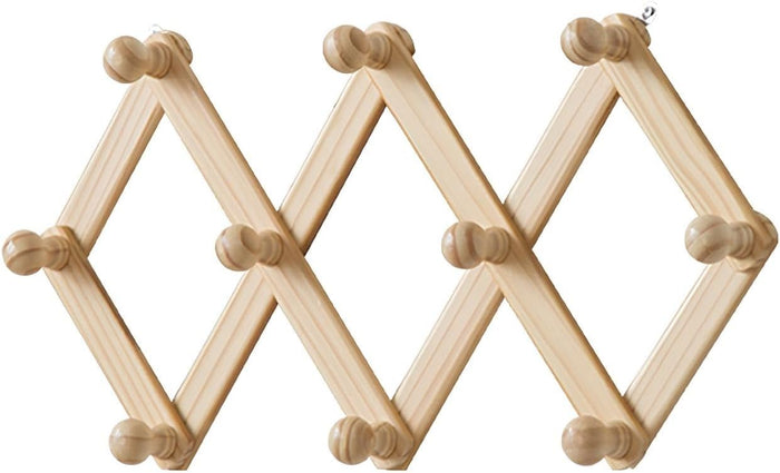 High Accordion Wall Hanger, Wooden Wall Expandable Coat Rack, Foldable Wooden Wall Mount, Wall Hook for Coat, Hats, Baseball Caps, Coffee Mug 7/10/13 Hooks(Natural,40-90cm/15.7-35.4in)
