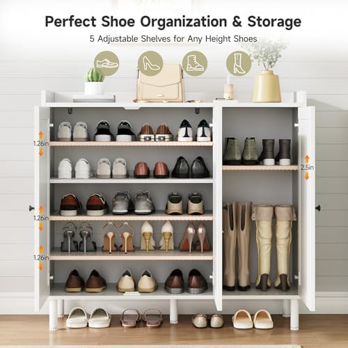 ONBRILL Shoe Cabinet with 3 Doors & Adjustable Shelves for Entryway(White)