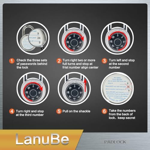 LanuBe Lock Standard Dial Combination Padlock 48 Pack Wide 2-in Black Dial