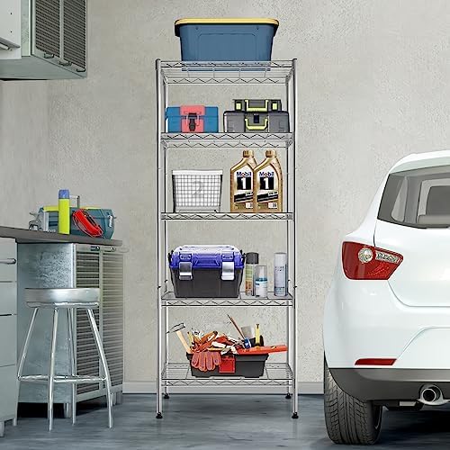 5-Tier Metal Shelving Unit, 750 lb, 24 x 14 x 60 in, Chrome