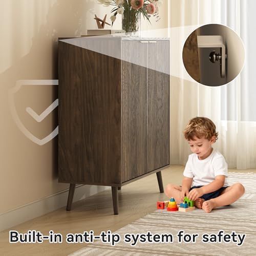 5-Tier Shoe Storage Cabinet with Adjustable Shelves, Walnut丨Fluted Shoe Cabin...