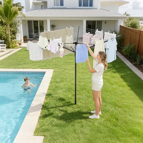 Heavy Duty Outdoor Umbrella Drying Rack, Rotating Height Adjustable Clothesli...