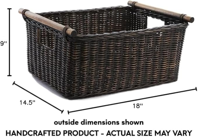 The Basket Lady Pole Handle Wicker Storage Basket, 18 in L x 14.5 in W x 9 in H