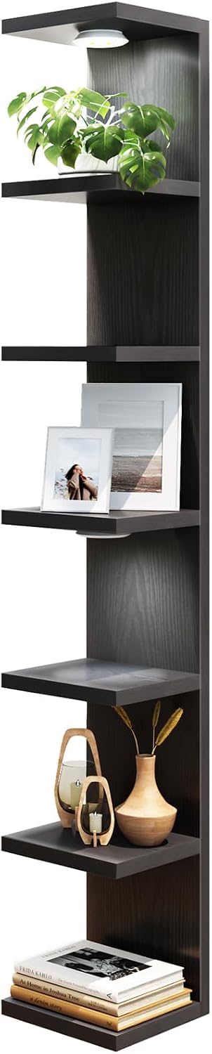 Fixwal 7 Tier Wall Shelf with LED Lights Lack Shelf for Room Decor (Black)
