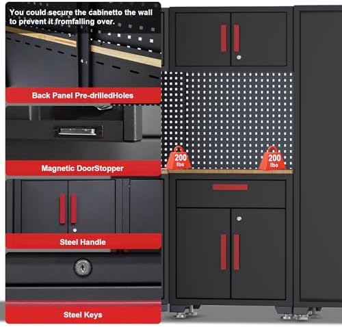 Garage Storage Cabinet System, 6-Pcs Garage Cabinets and Storage System Corne...