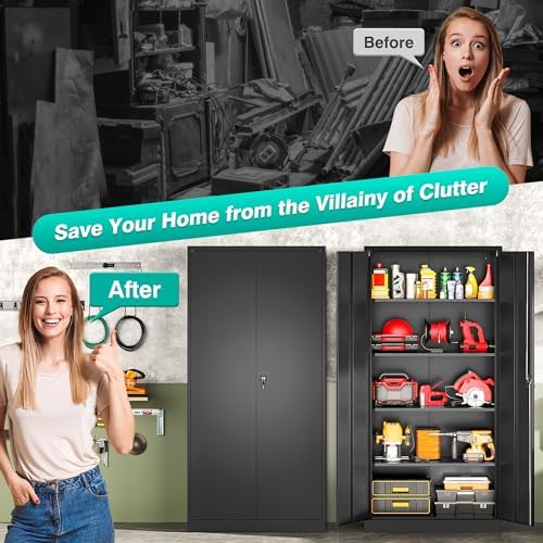 SISESOL Metal Storage Cabinet with 2 Doors and 5 Shelves,71" Lockable Ga...
