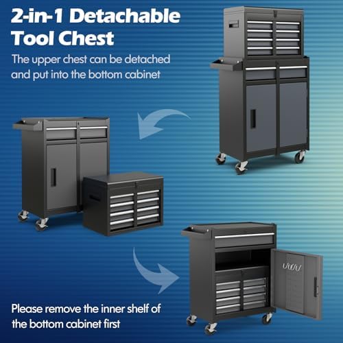 Goplus Tool Chest, 5-Drawer Rolling Cabinet with Detachable Top Toolbox, Lock...