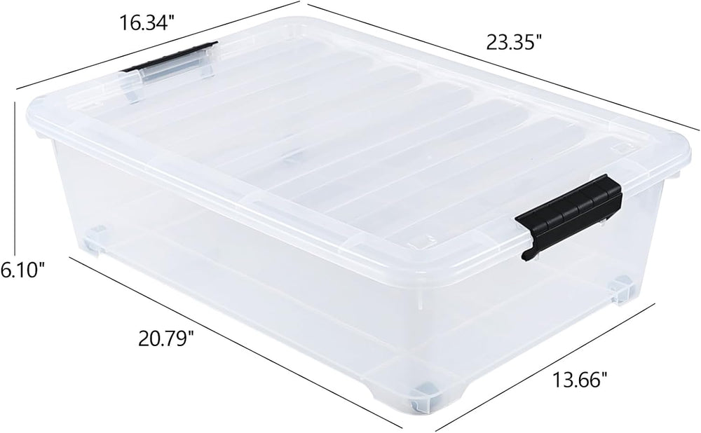 Vababa 25 L Wheeled Under Bed Clear Plastic Storage Bins with Lid, Set of 4