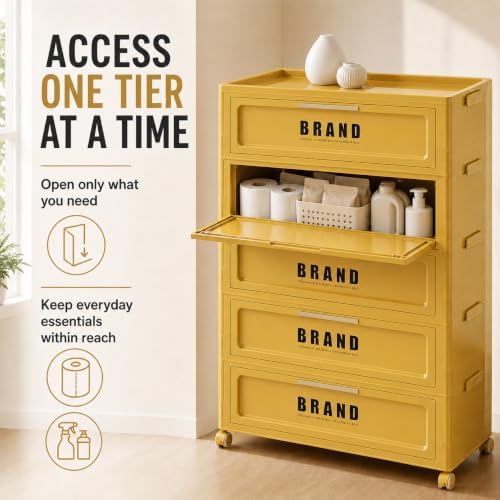 Foldable Storage Cabinet with Doors & Locking Wheels, 5-Tier Large-Capaci...