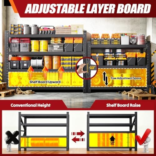 69" W Storage Shelves, 4T Adjustable Garage Shelving Unit, Rust Proof La...