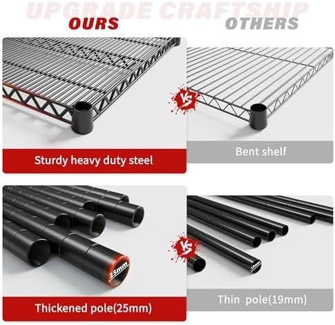 REIBII 6-Tier Wire Shelving Units with Wheels — 60" W Extra-Wide Heavy D...