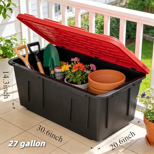 4-Pack 27 Gallon Heavy Duty Storage Bins Durable Polypropylene Plastic with S...